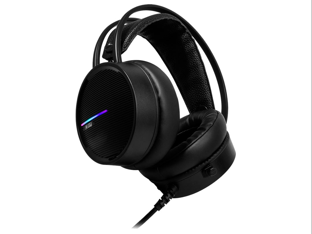 Audífonos gaming Vorago HS502 en color negro con detalles multicolores y almohadillas sintéticas.