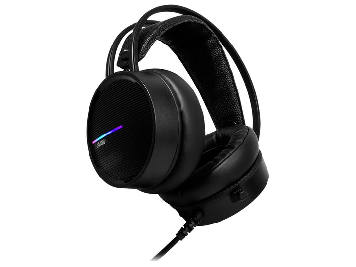 Audífonos gaming Vorago HS502 en color negro con detalles multicolores y almohadillas sintéticas.