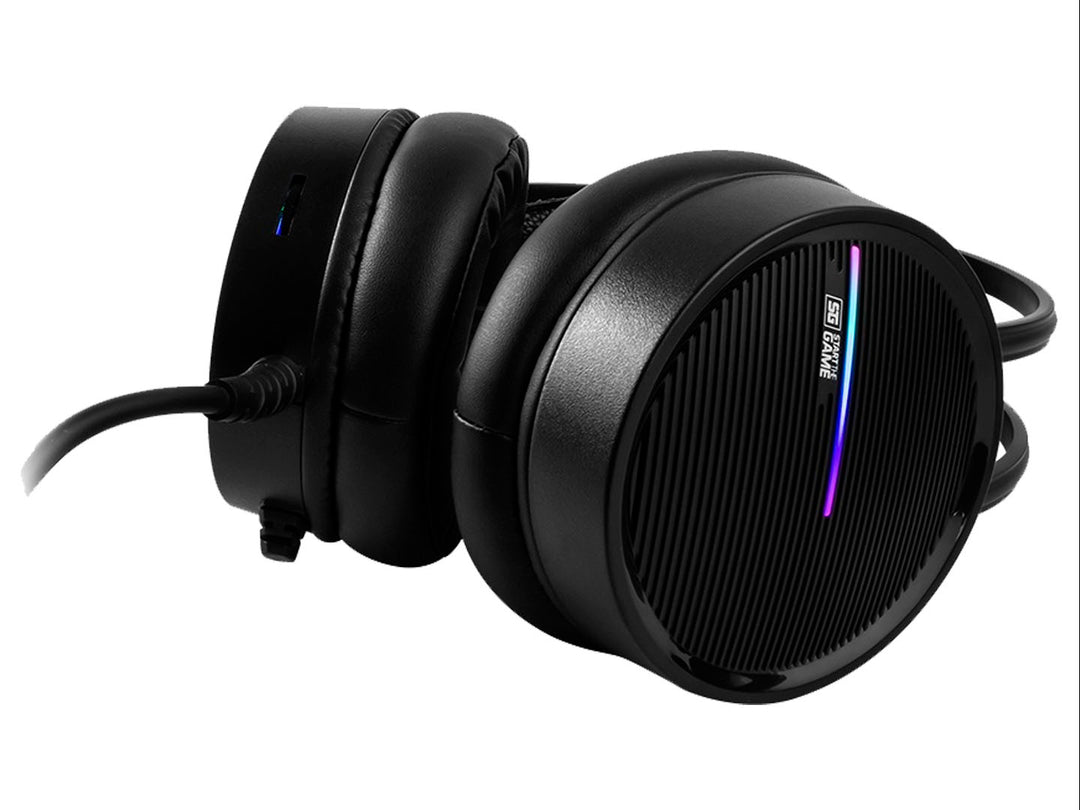 Audífonos gaming Vorago HS502 en color negro con detalles multicolores y almohadillas sintéticas.