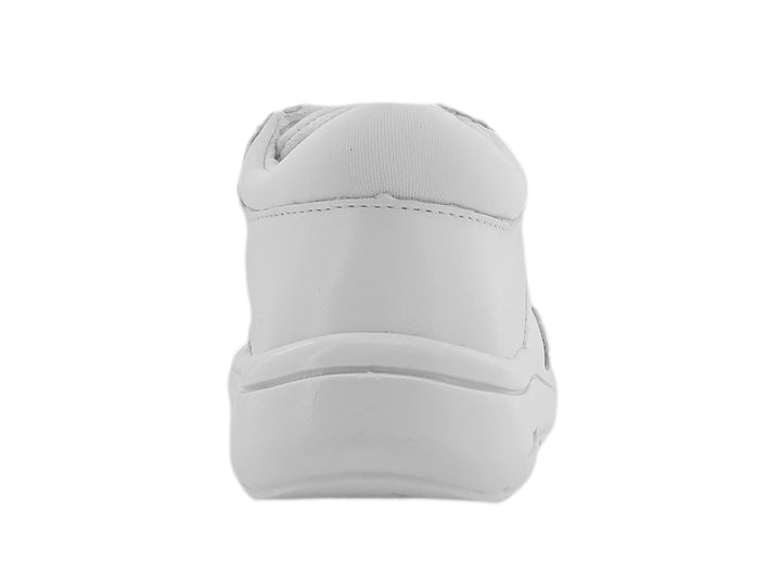 Zapato escolar blanco estilo deportivo para niño o niña con agujetas blancas.