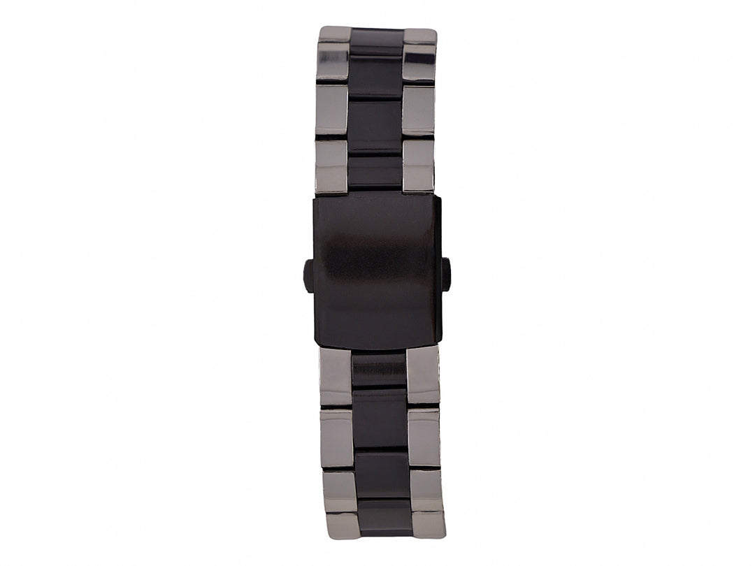 Reloj de pulsera Polo Club con esfera negra y correa de metal en colores plata y negro.