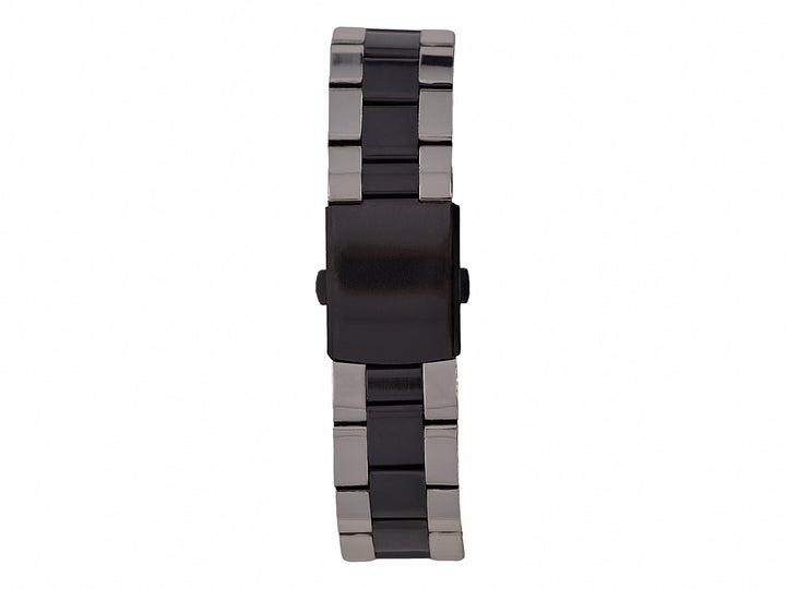 Reloj de pulsera Polo Club con esfera negra y correa de metal en colores plata y negro.