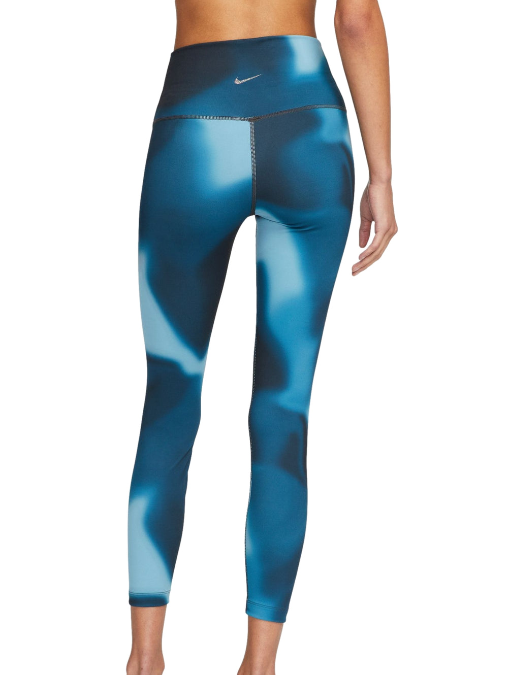 Leggings deportivos Nike con estampado abstracto en tonos azul y gris, corte 7/8.