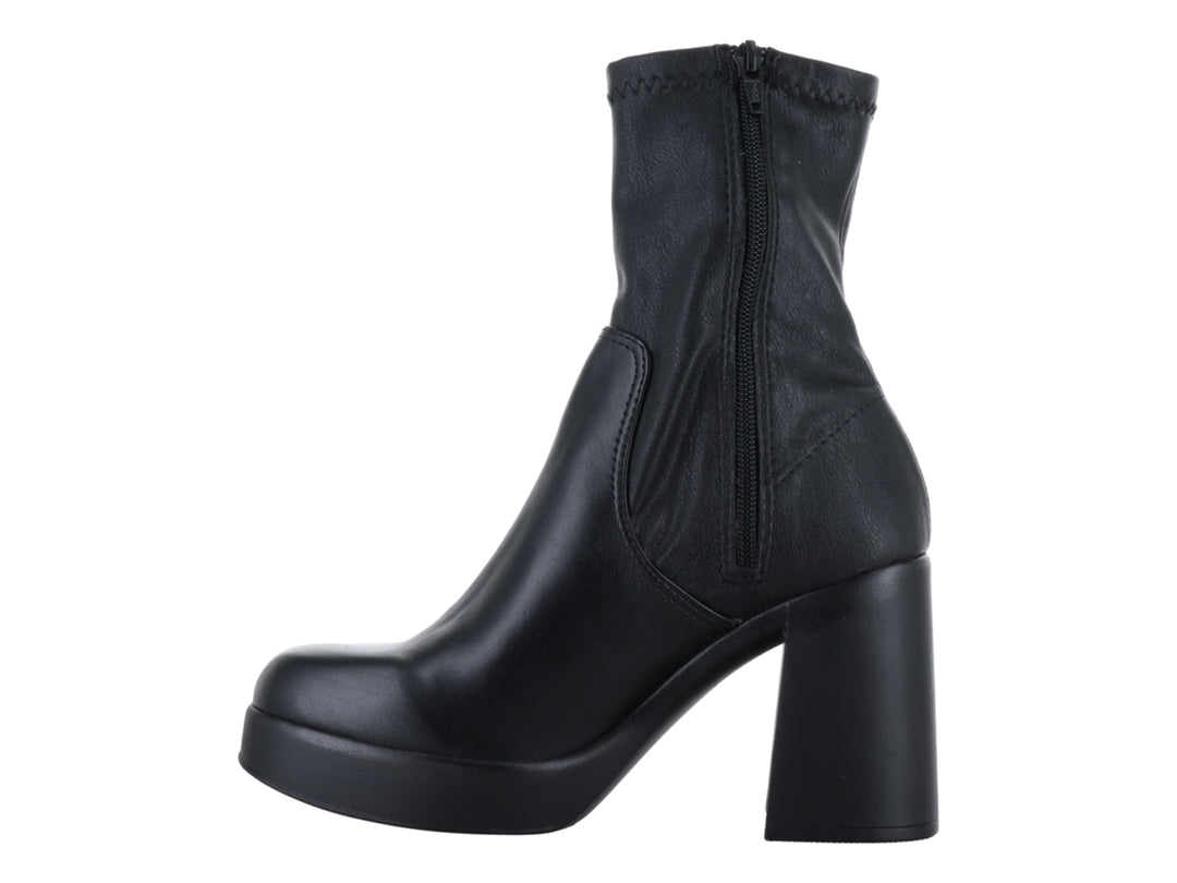 Botín negro de tacón cuadrado y plataforma para mujer.