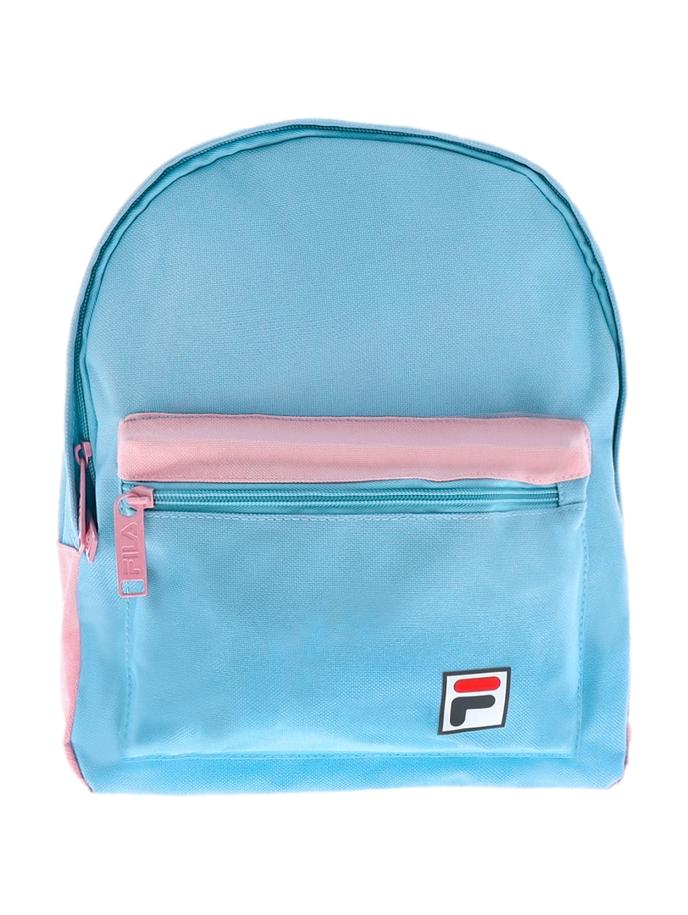 Mochila escolar FILA en color azul power blue con detalles en rosa y logotipo frontal.
