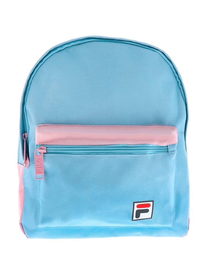 Mochila escolar FILA en color azul power blue con detalles en rosa y logotipo frontal.