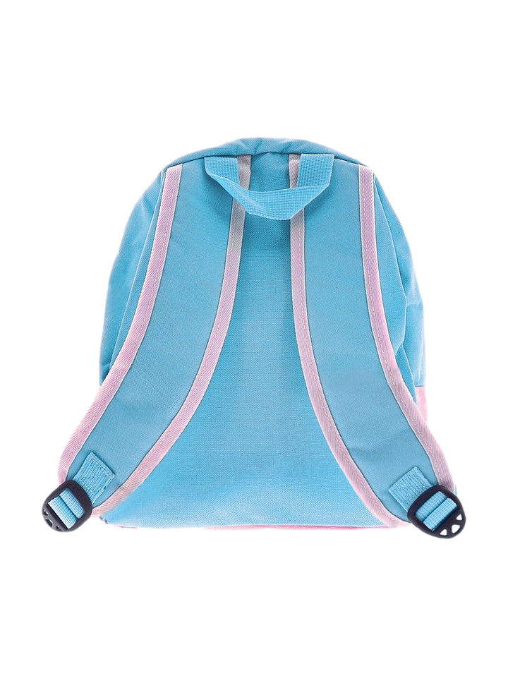 Mochila escolar FILA en color azul power blue con detalles en rosa y logotipo frontal.