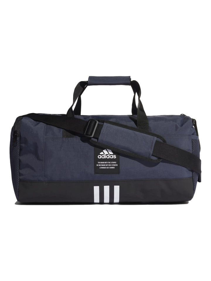 Bolsa de deporte Adidas en color azul marino y negro con asas y correa ajustable.