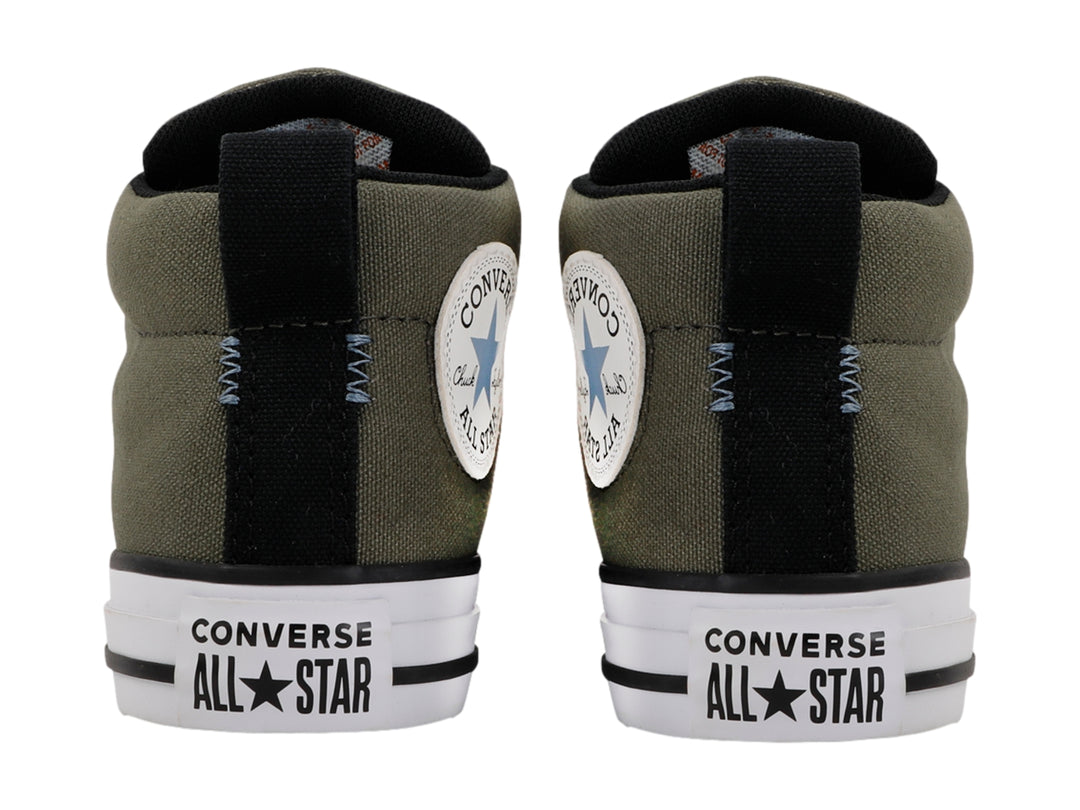 Tenis Converse Chuck Taylor All Star Street Mid en color verde oliva con suela y agujetas blancas para niño.