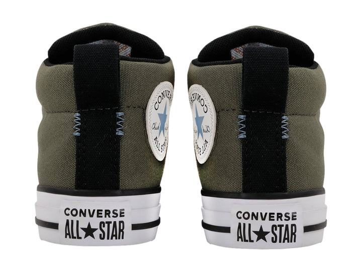 Tenis Converse Chuck Taylor All Star Street Mid en color verde oliva con suela y agujetas blancas para niño.