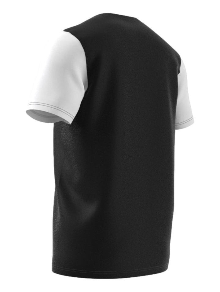 Playera deportiva Adidas color negro con mangas blancas y logotipo blanco en el pecho.