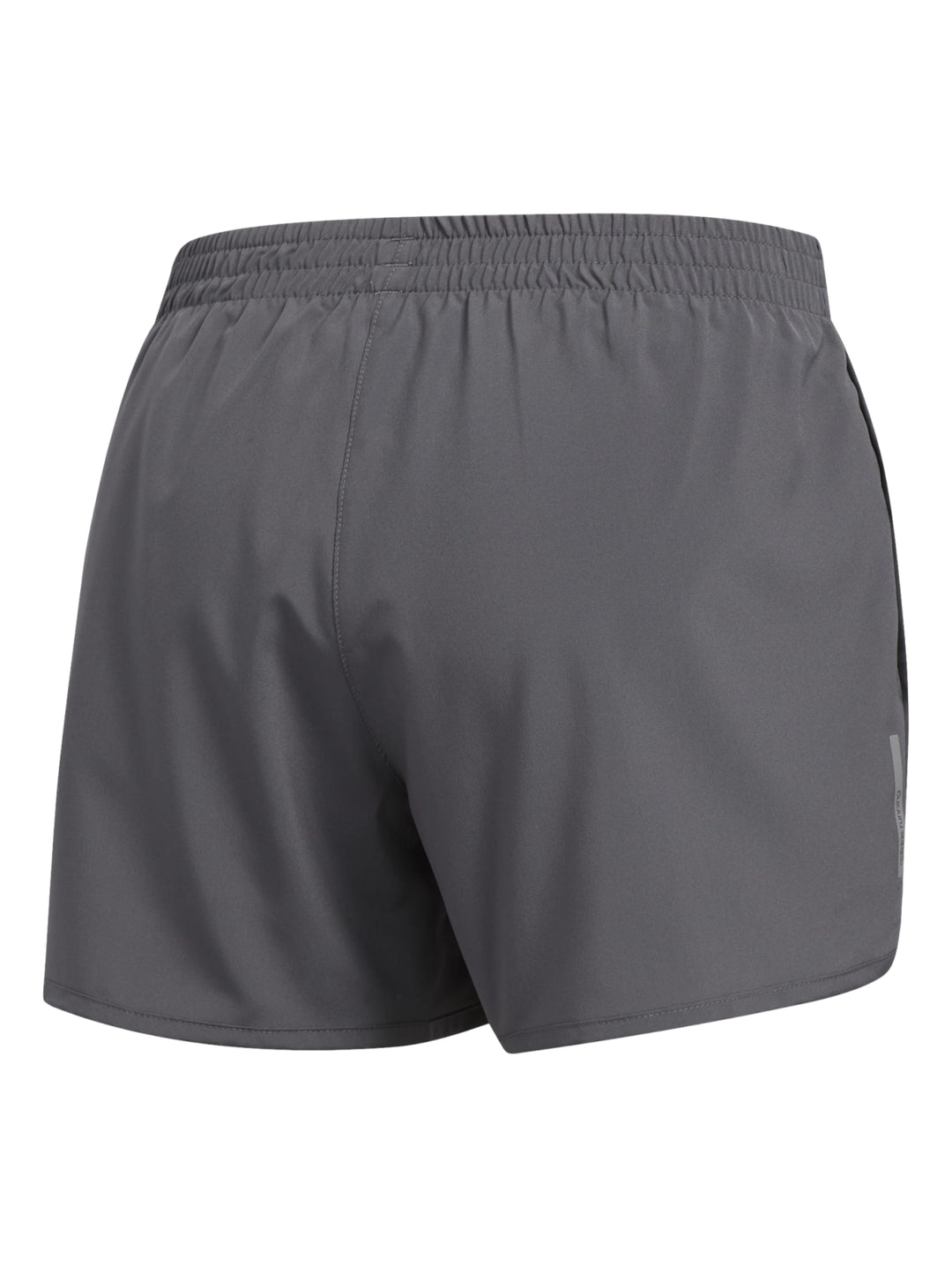 Pantalones cortos deportivos Adidas en color gris oscuro con logotipo blanco en la pierna izquierda.