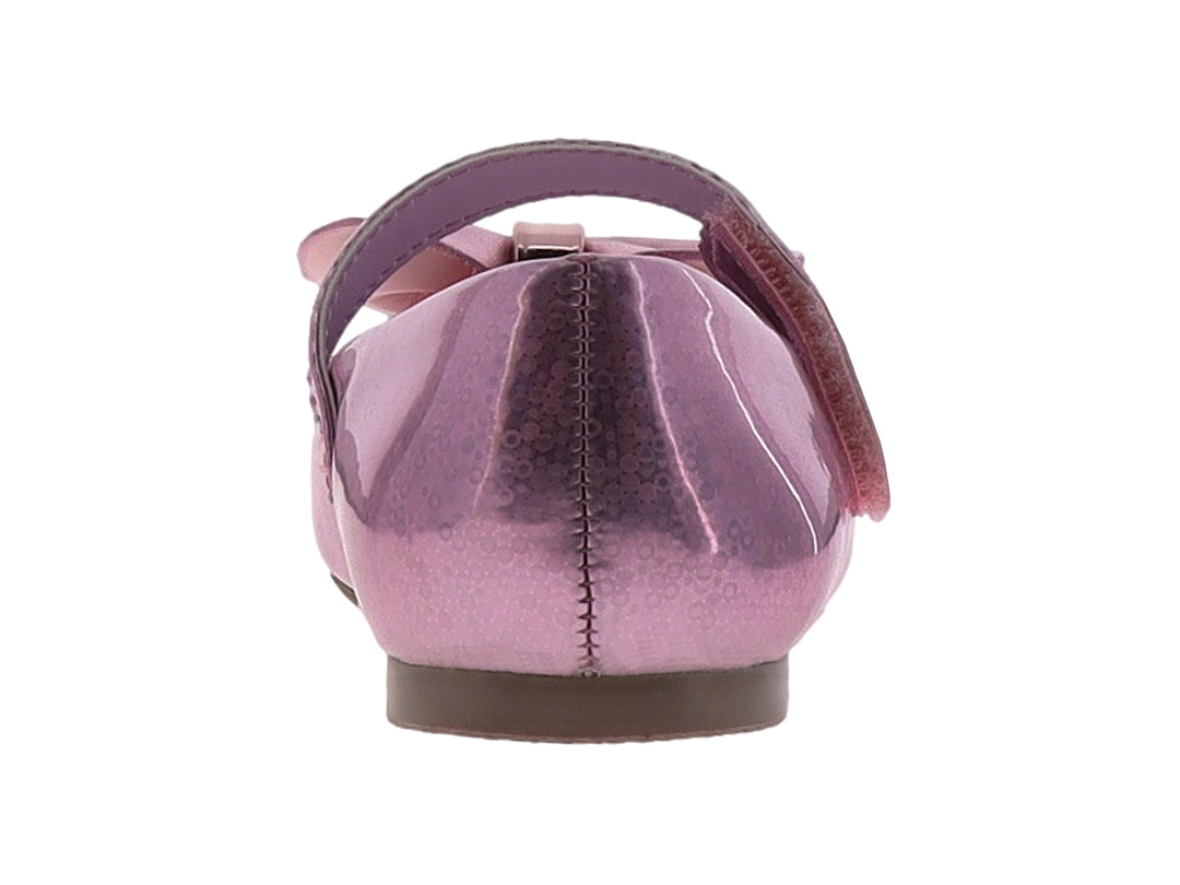 Zapato plano para Niña en color rosa pastel con moño decorativo y correa ajustable.