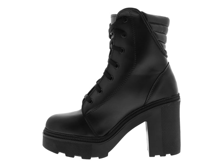 Botas negras de tacón alto y plataforma con agujetas para mujer.