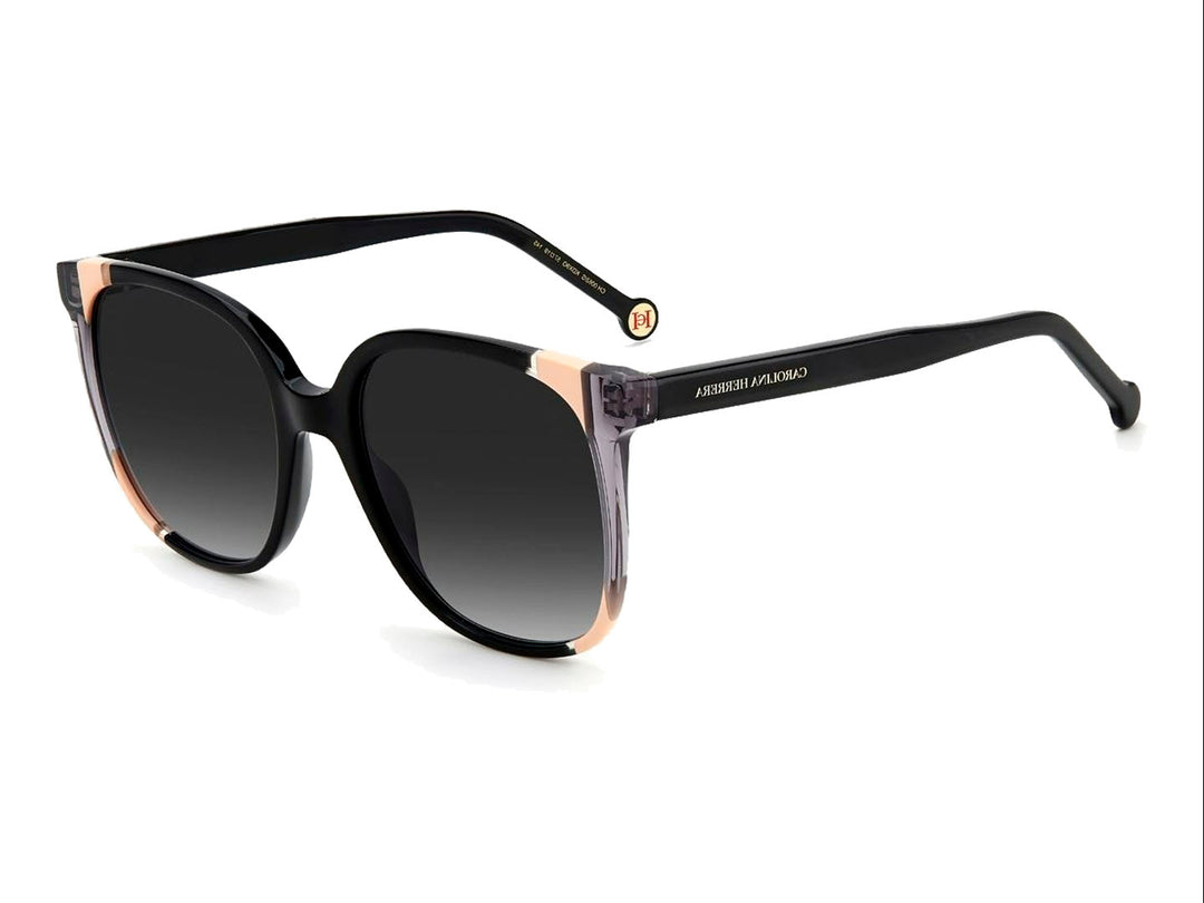 Lentes de sol Carolina Herrera para mujer en color negro con detalles beige en los costados y cristales oscuros.