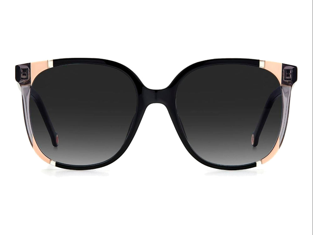 Lentes de sol Carolina Herrera para mujer en color negro con detalles beige en los costados y cristales oscuros.