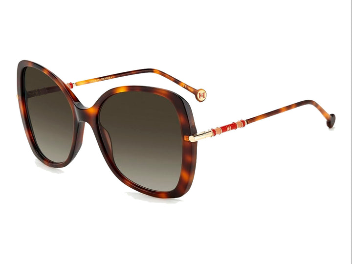 Lentes de sol Carolina Herrera para mujer en color carey con detalles dorados y forma cuadrada.