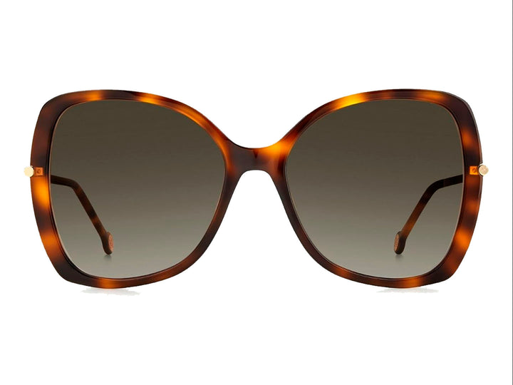 Lentes de sol Carolina Herrera para mujer en color carey con detalles dorados y forma cuadrada.