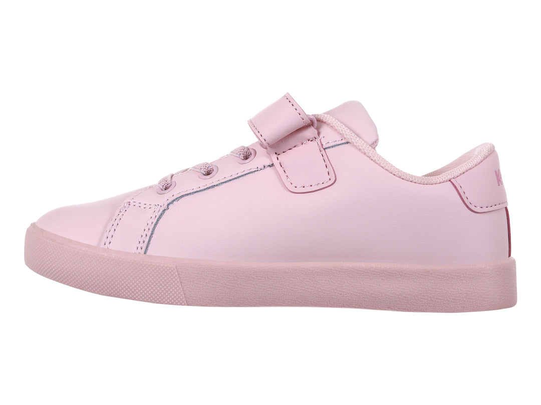 Tenis K-SWISS color rosa para niña con diseño de conejo y flores, cierre de agujetas y correa de velcro.