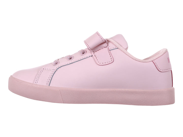 Tenis K-SWISS color rosa para niña con diseño de conejo y flores, cierre de agujetas y correa de velcro.