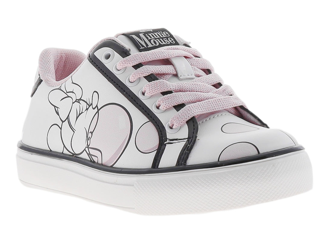 Tenis blancos para Niña con detalles en rosa y estampado de Minnie Mouse.