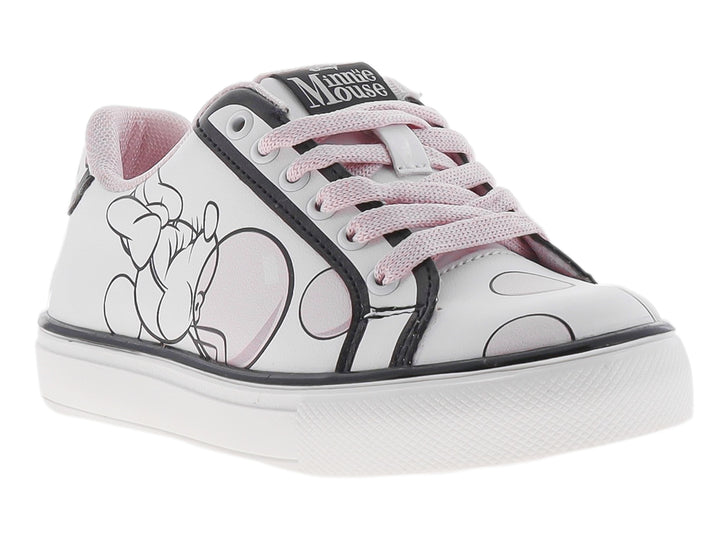 Tenis blancos para Niña con detalles en rosa y estampado de Minnie Mouse.