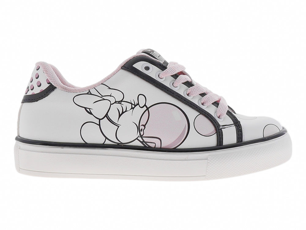 Tenis blancos para Niña con detalles en rosa y estampado de Minnie Mouse.