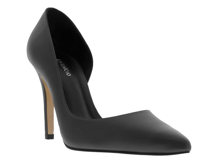 Zapato de tacón alto estilo stiletto en color gris oscuro con acabado mate y punta cerrada.