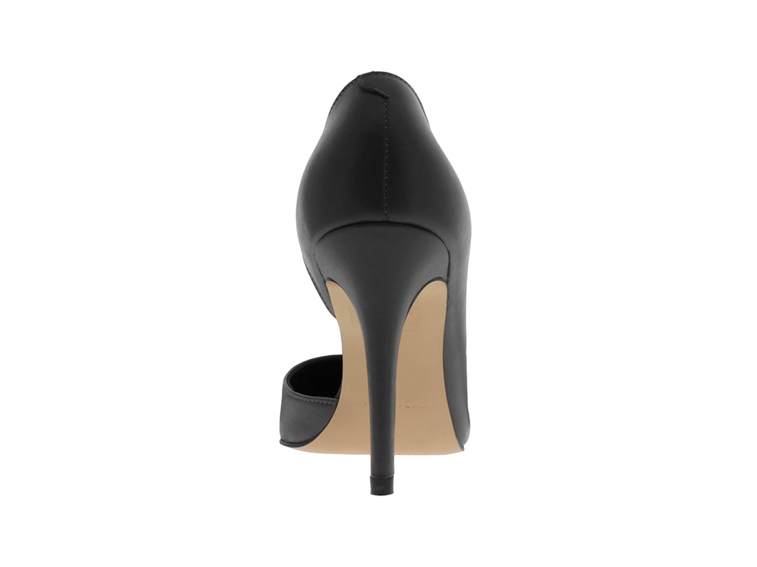 Zapato de tacón alto estilo stiletto en color gris oscuro con acabado mate y punta cerrada.