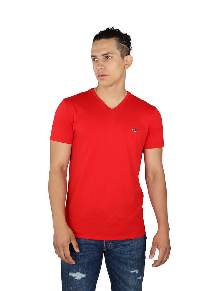 Playera Lacoste Cuello en V Roja para Hombre