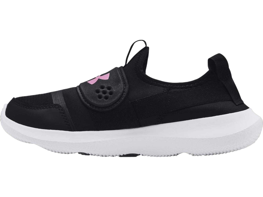 Tenis deportivos Under Armour color negro con suela blanca y diseño slip-on.