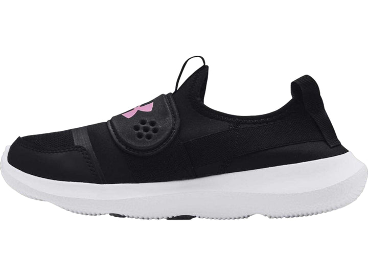 Tenis deportivos Under Armour color negro con suela blanca y diseño slip-on.