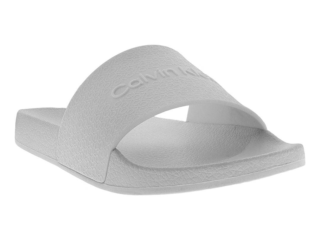 Sandalia slide de color blanco para mujer con logotipo en relieve de Calvin Klein.