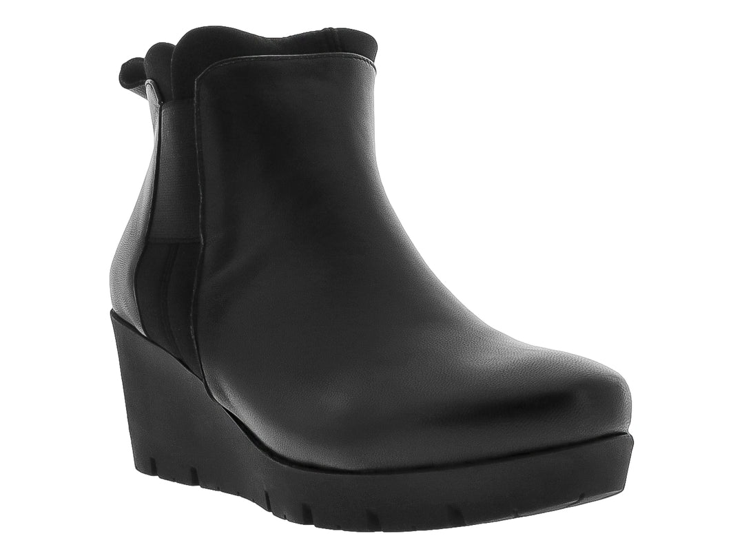 Botín de piel negro para Mujer con plataforma y tacón cuña.
