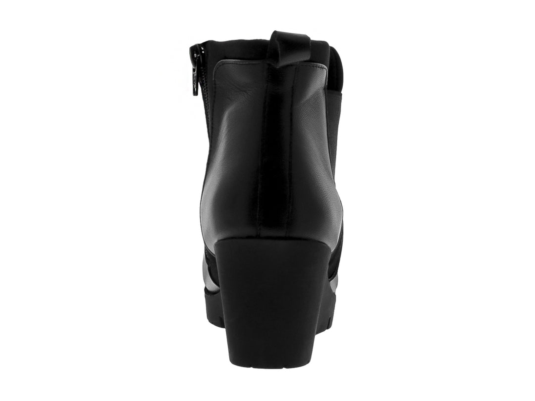 Botín de piel negro para Mujer con plataforma y tacón cuña.