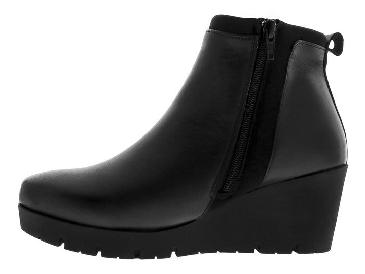 Botín de piel negro para Mujer con plataforma y tacón cuña.