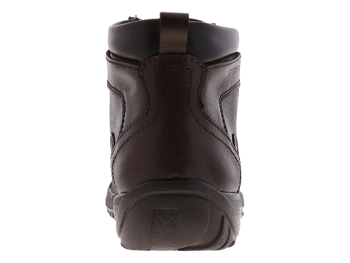 Bota casual de cuero color café oscuro con agujetas y suela gruesa para hombre.
