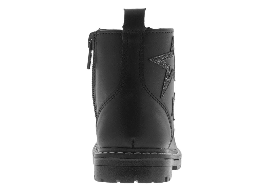 Botas negras para niño o niña con detalles de estrellas brillantes en el lateral y suela gruesa.
