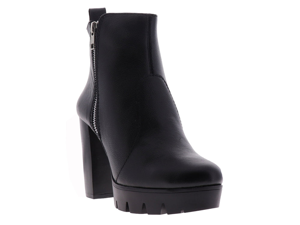 Bota negra de tacón alto y plataforma con cierre lateral para mujer.