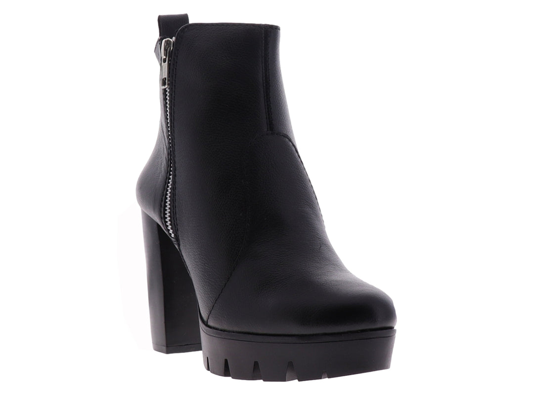 Bota negra de tacón alto y plataforma con cierre lateral para mujer.