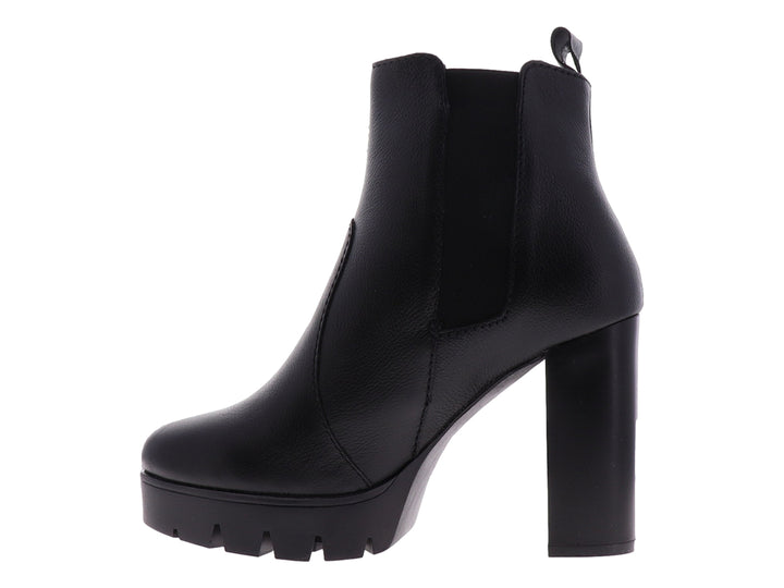 Bota negra de tacón alto y plataforma con cierre lateral para mujer.