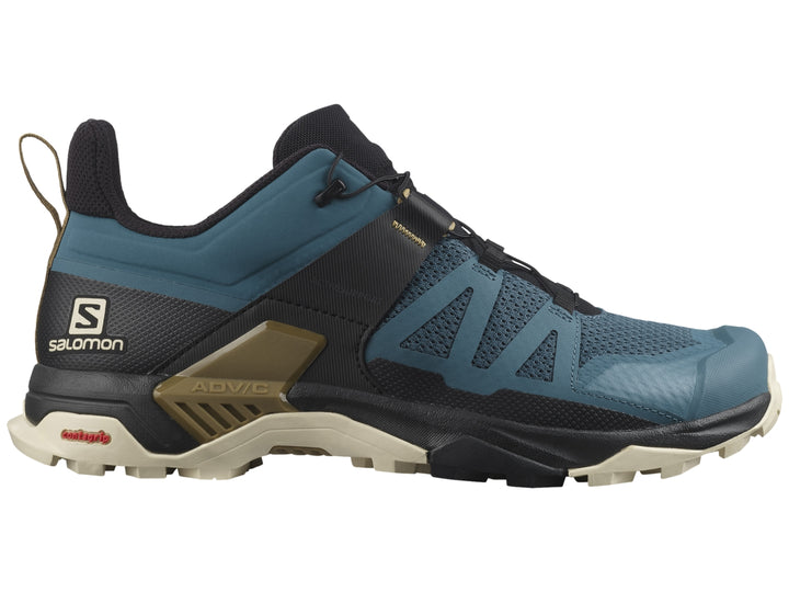 Zapato deportivo Salomon X Ultra 4 en color azul mallard, negro y beige para senderismo.