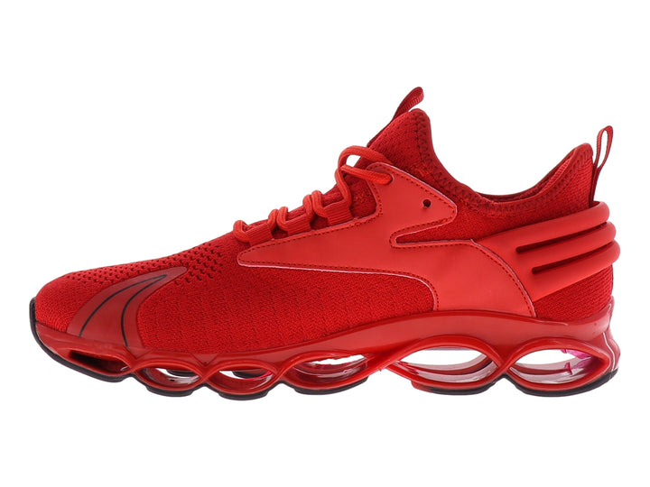 Tenis de baloncesto marca DYKHMATE en color rojo con suela negra y diseño ergonómico.