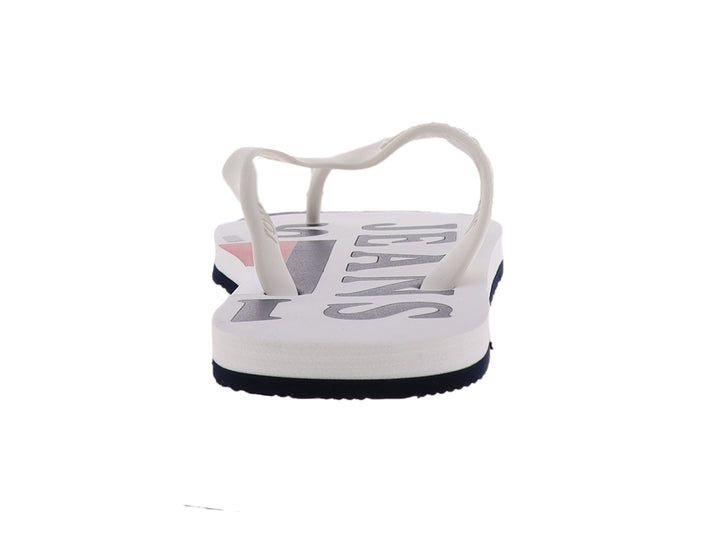 Sandalias Tommy Hilfiger blancas con suela azul marino y tiras sintéticas.
