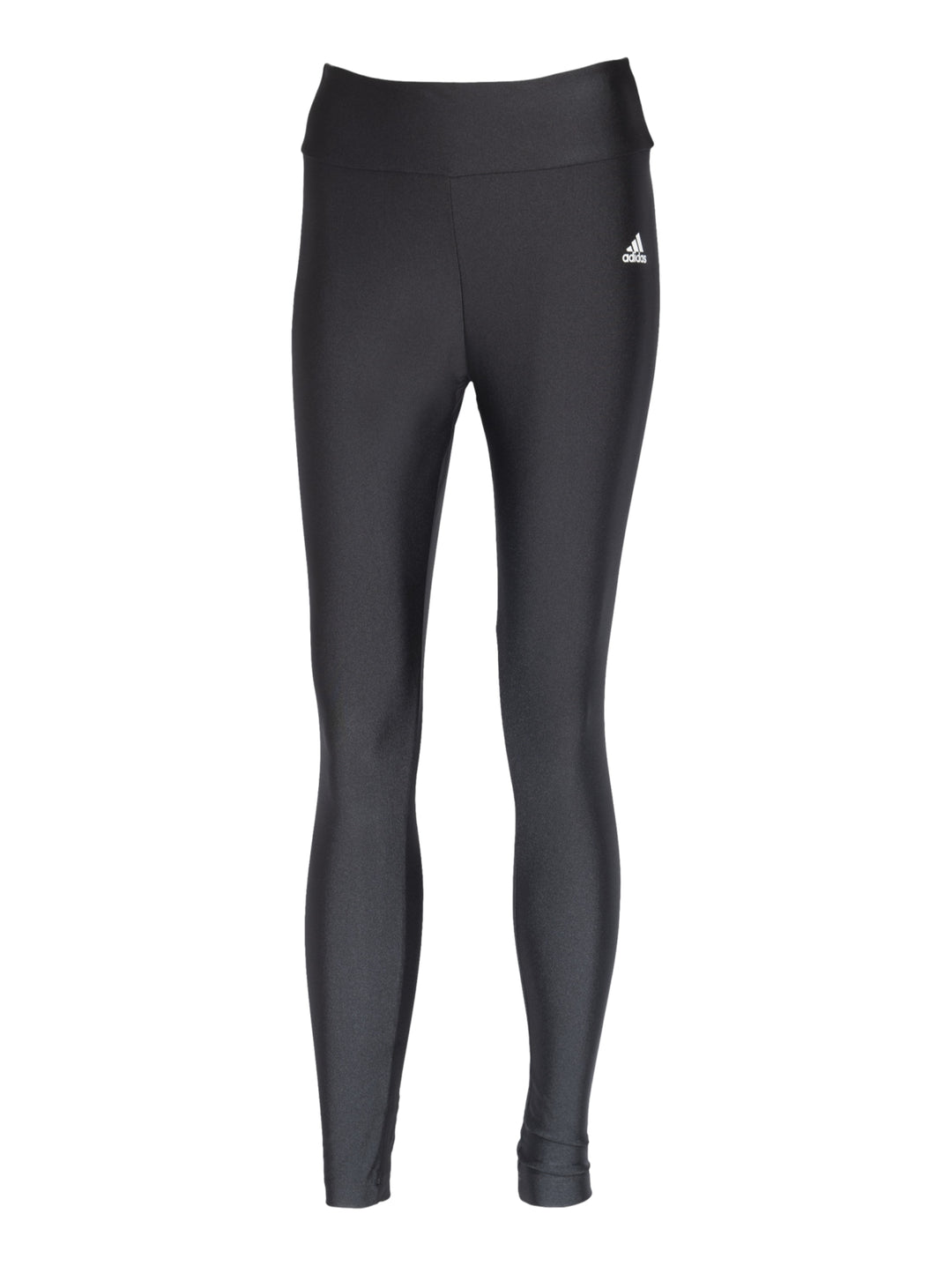Leggings deportivos Adidas color negro con logotipo blanco en la cadera, diseño ajustado y cintura elástica.