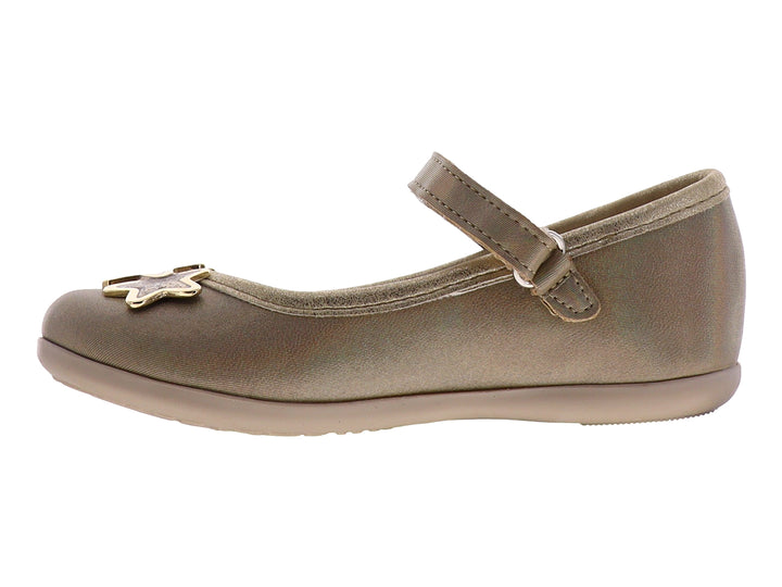 Zapato dorado para bebé con detalles de estrellas en la punta y correa ajustable.