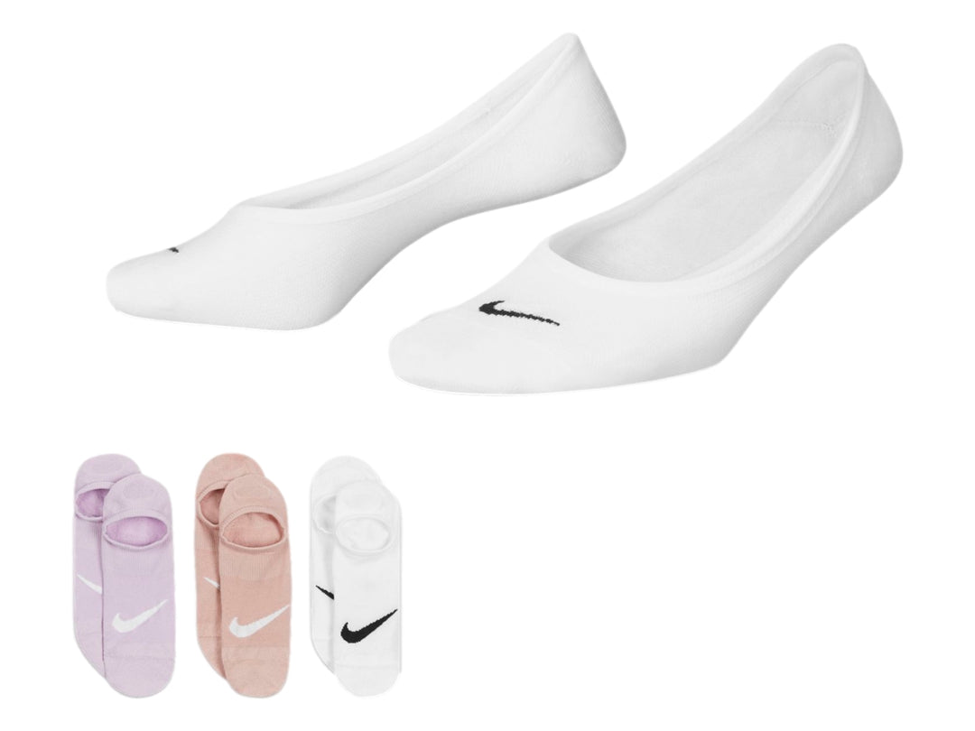 Pack de calcetines cortos Nike Everyday Plus en colores blanco, rosa y morado.