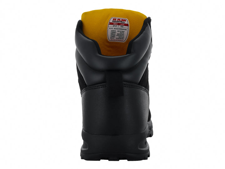 Bota deportiva RAM R253 en color negro con detalles y logotipo en amarillo, diseño outdoor resistente.