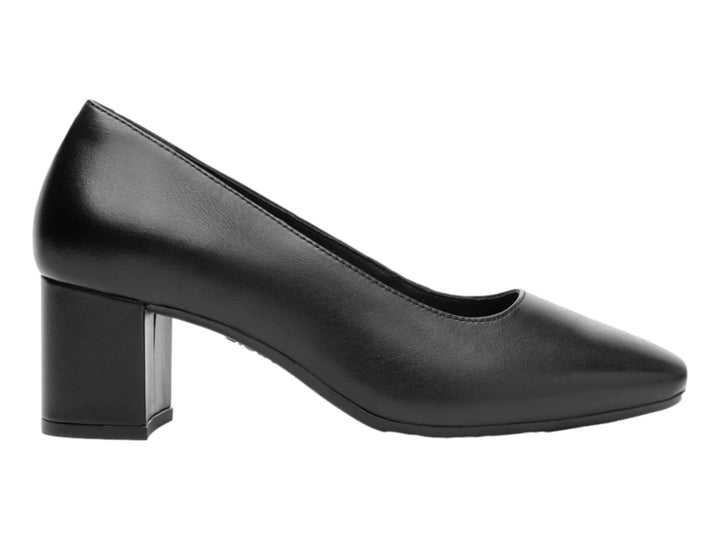 Zapato de tacón cuadrado color negro en cuero liso con punta redondeada para Mujer.
