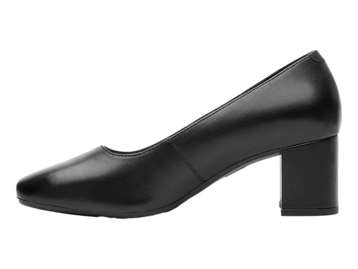 Zapato de tacón cuadrado color negro en cuero liso con punta redondeada para Mujer.